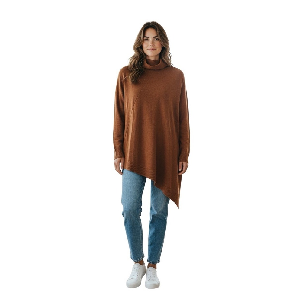 DG2 Diane Gilman Women's Brown‎ asymmetrical Hem Turtle Neck Top Size XL NWT QVC